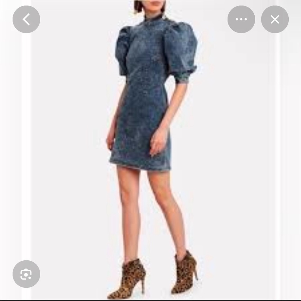 Ganni Blue Puff Sleeve Mini Dress